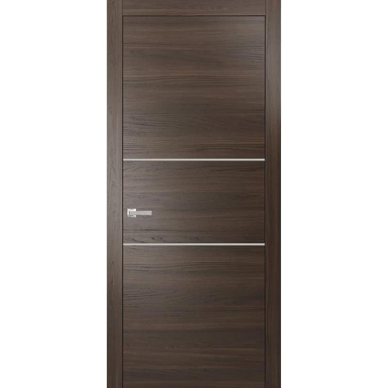 Solid French Door 18 x 80 Planum 0110 Chocolate Ash with| Bathroom - Grey - 28" x 80"