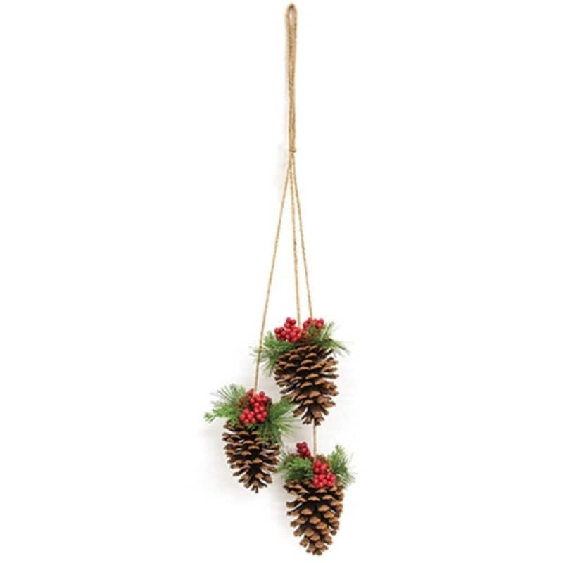 Woodland Pine Mix & Red Berries Pinecone Trio Hanger - Multi