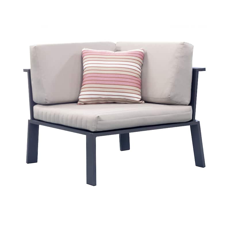 Nofi Mid-Century Teak Wood and Aluminum Outdoor Patio Sectional Set