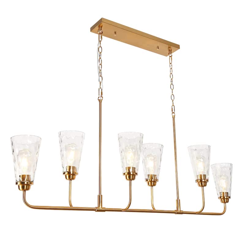 Modern Gold 6-Light 54-IN Linear Chandelier Glass Kitchen Island Lights for Dining Room - W 54" x H 22.4"