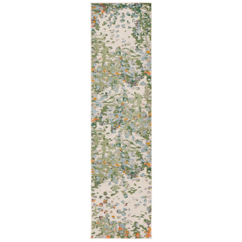 SAFAVIEH Monaco Panna Boho Abstract Modern Watercolor Area Rug - 2'2" x 8' Runner - Sage/Rust