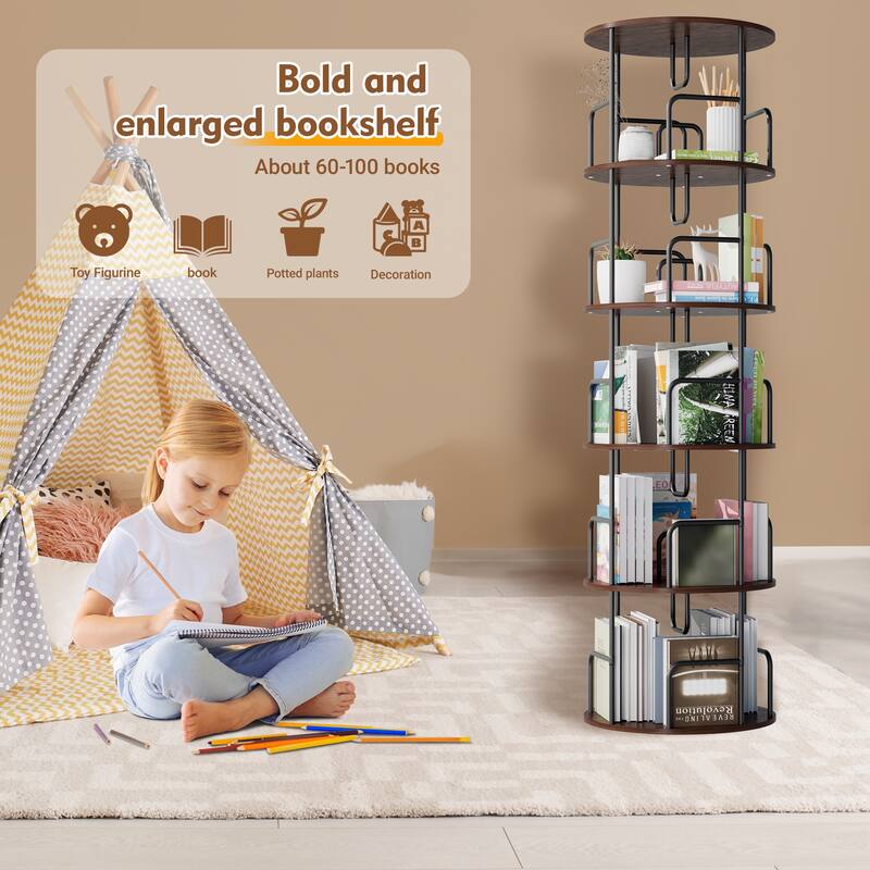 Rotating Bookshelf Tower 5 Tier, Spinning Bookcase, Vertical Turning Round storage Bookshelf