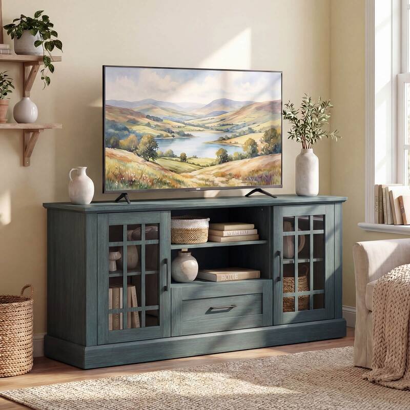Costway Farmhouse TV Stand for TVs up to 70" Media Center with Glass - See Details