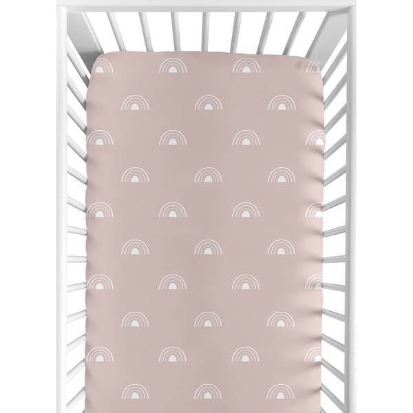 slide 2 of 6, Mauve and White Boho Rainbow Collection Girl Fitted Crib Sheet - Pink Dusty Rose White Bohemian Celestial Sky Outdoors Nature