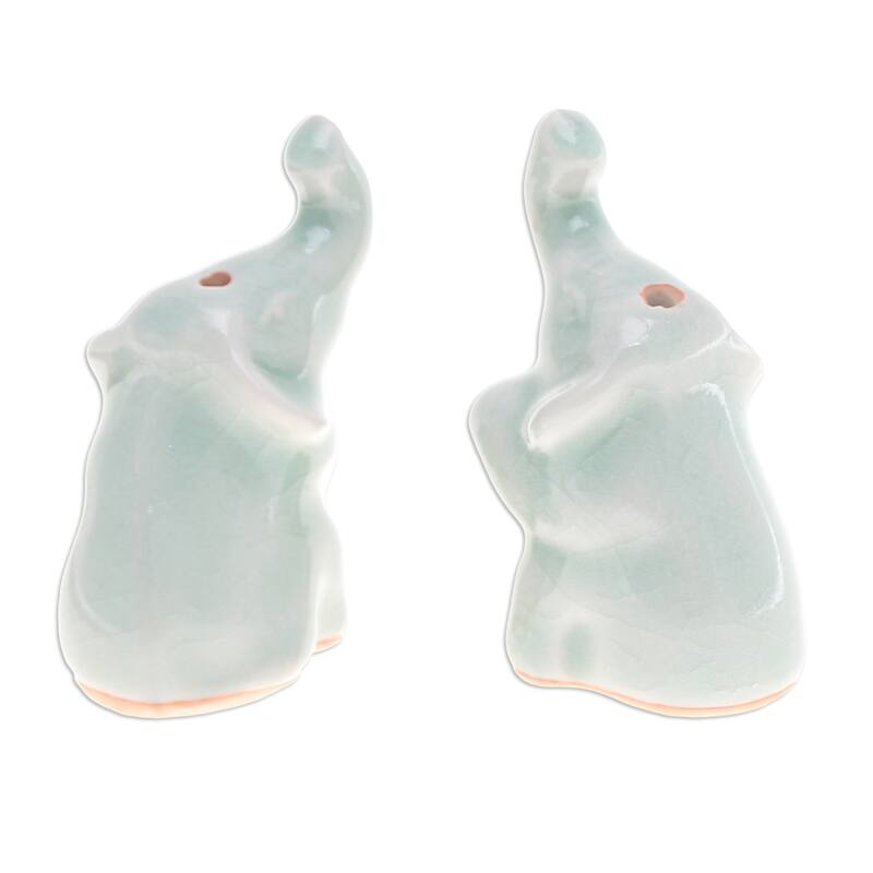 Novica Handmade Elephant Enchantment Celadon Ceramic Incense Holder