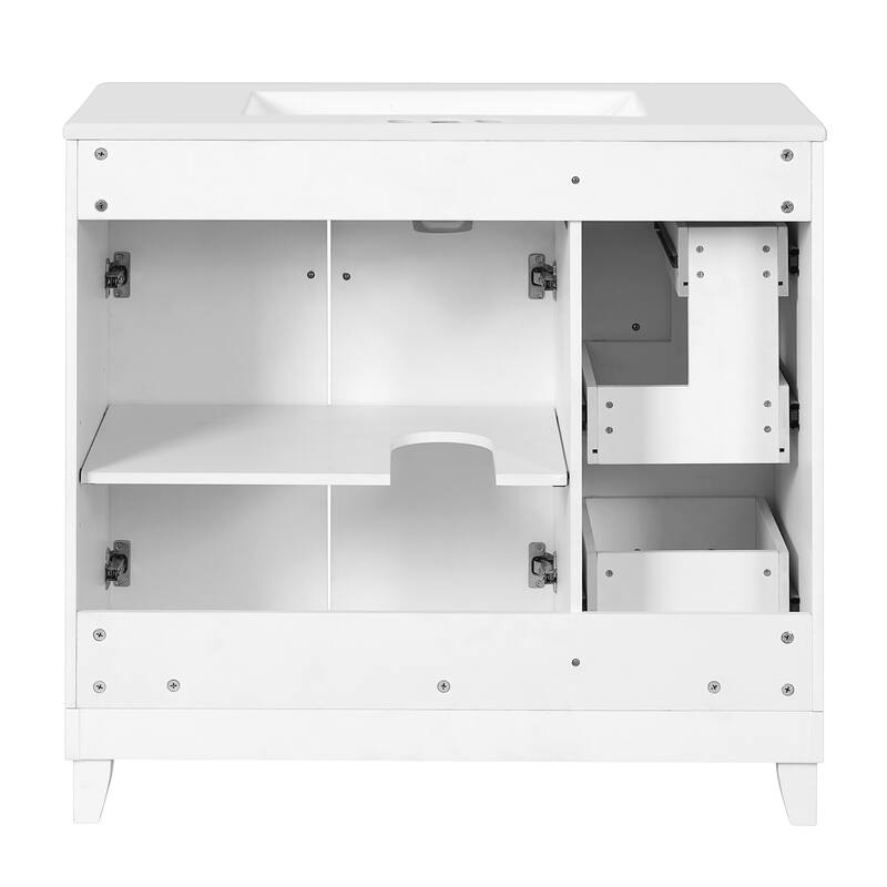 36" Bathroom Vanity with Ceramic Sink, Standard and Double-Layer Drawers, Soft Close Doors, Adjustable Shelves, Storage Cabinet