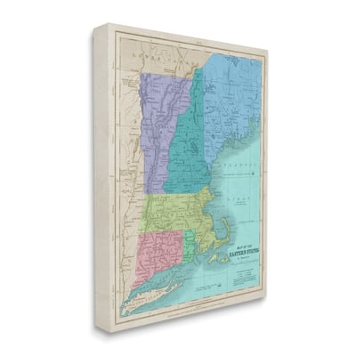Stupell Map Of Eastern States New England Border Lines Canvas Wall Art