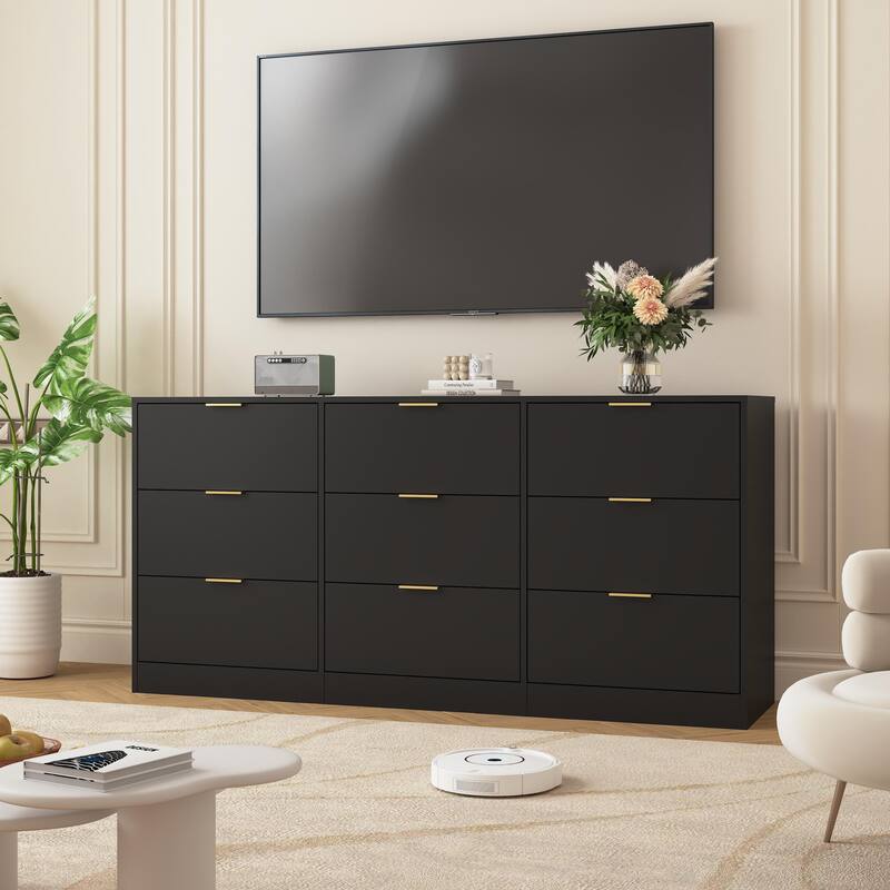 63" Long Dresser for Bedroom, Wooden Dresser Chest of 9 Drawers Storage Cabinet for Living Room Entryway