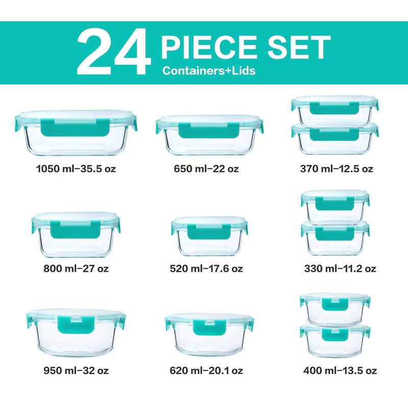 24-Piece Glass Food Storage Containers with Upgraded Snap Locking Lids,Glass Meal Prep Containers Set