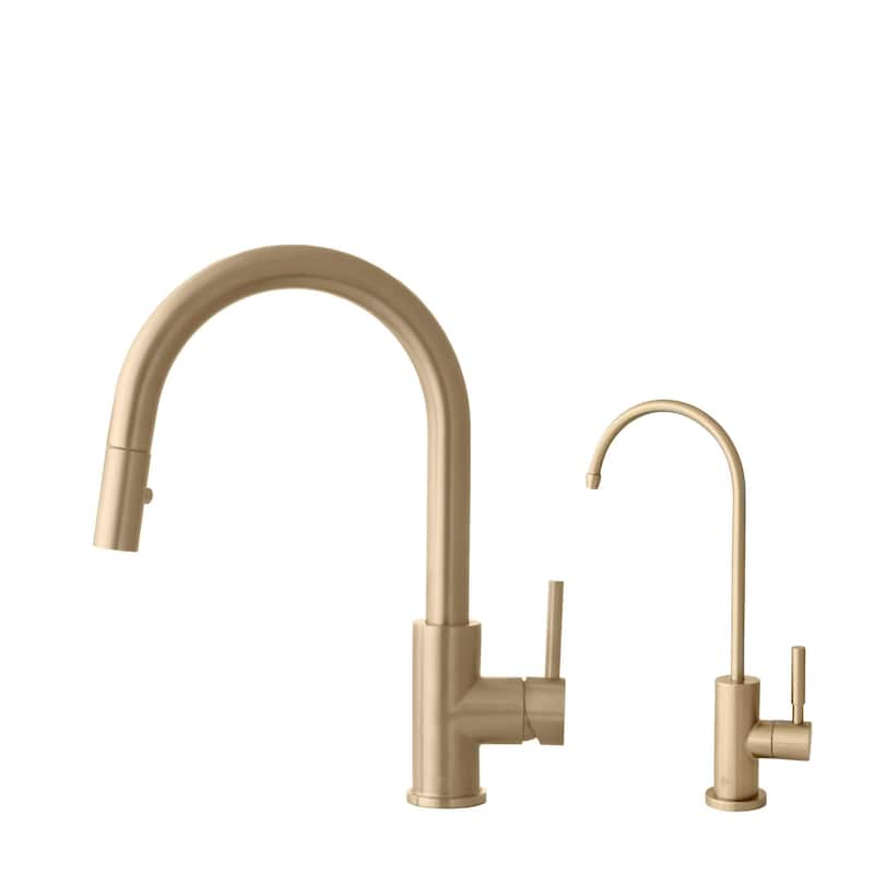 Single Handle Pull Down Kitchen Faucet with Cold Water Tap in Gold - Brushed Gold