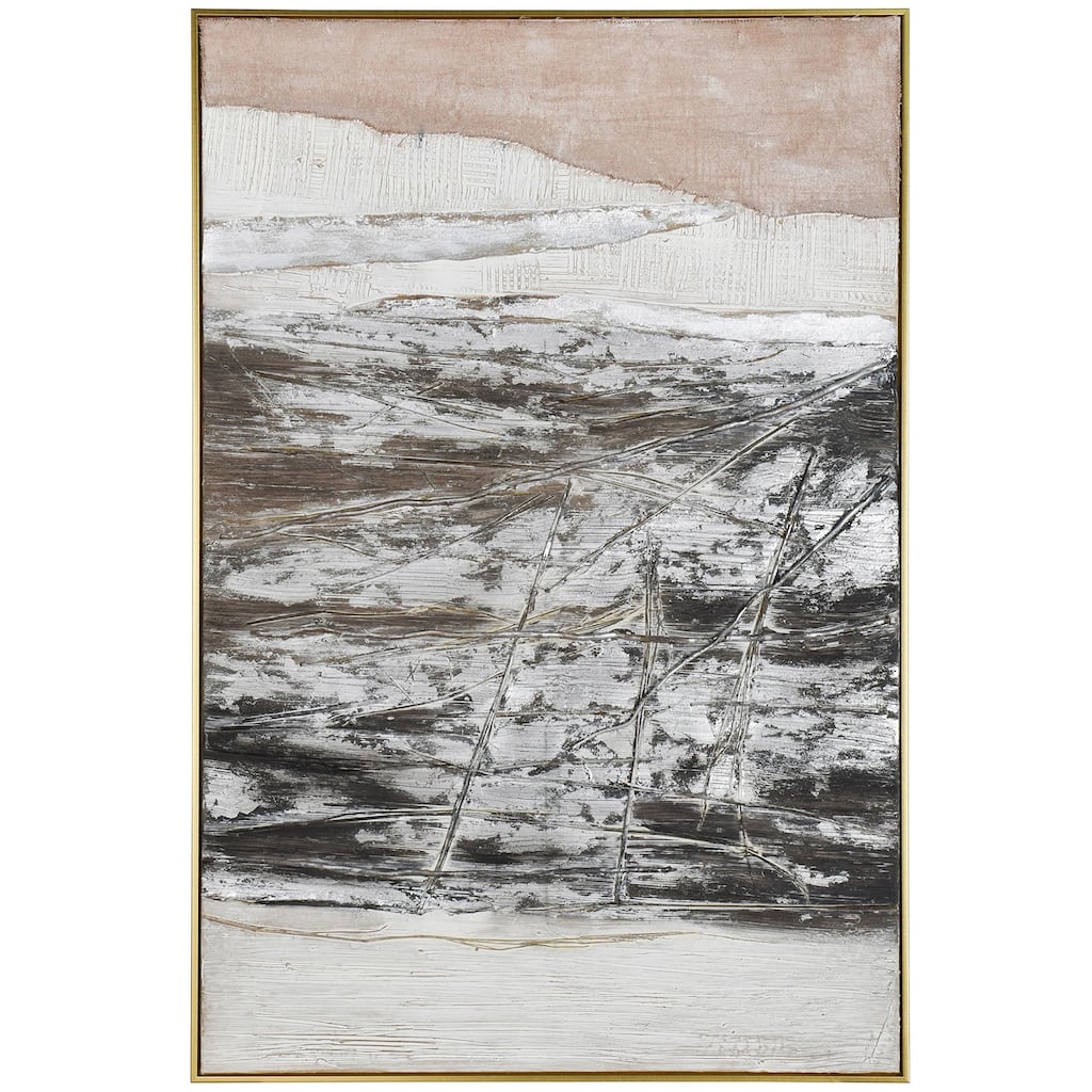 Neutral Layers - Mixed Media Abstract Canvas Wall Art - Gold Frame