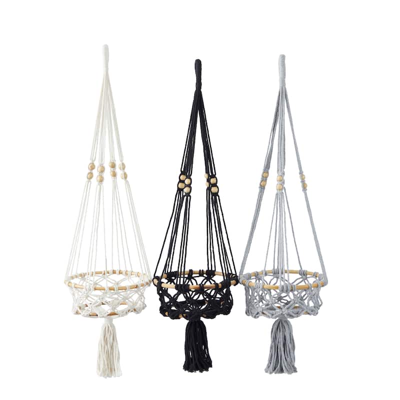Multi Colored Cotton Fabric Handmade Hanging Macrame Wall Planter (Set of 3)