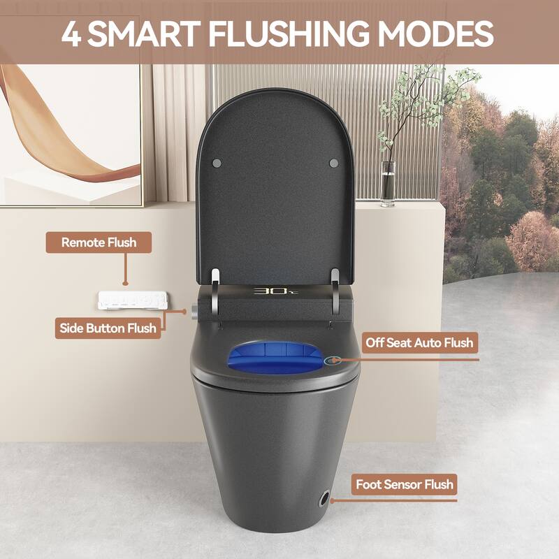 Smart One Piece Toilet with Built In Bidet. Auto Open Close Seat. Heated Seat. Warm Water. Dryer. Remote Control