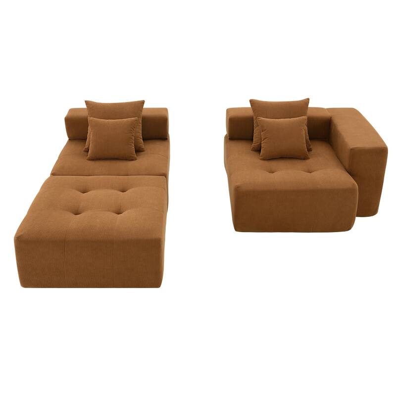 105.5" Corduroy L-Shaped Modular Sofa, Tufted Design, No Assembly