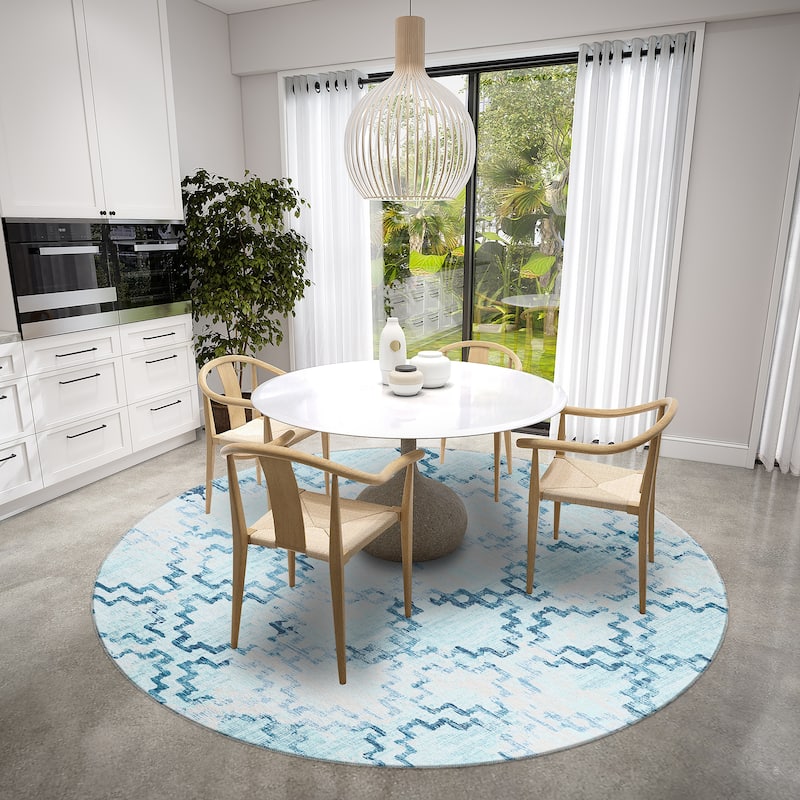 Indoor/ Outdoor Yuma Morroccan Washable Rug - 8' x 8' - Blue