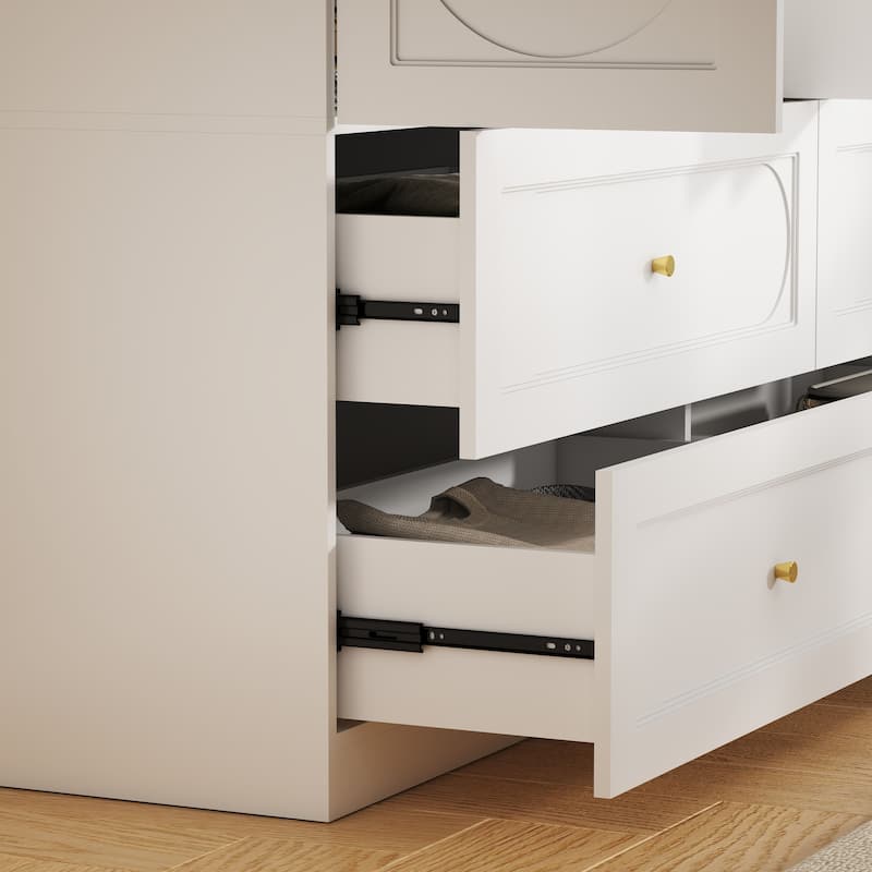 74" Armoire Wardrobe Closet with 4 Drawers, Clothes Organizer Closet with Storage Shelves