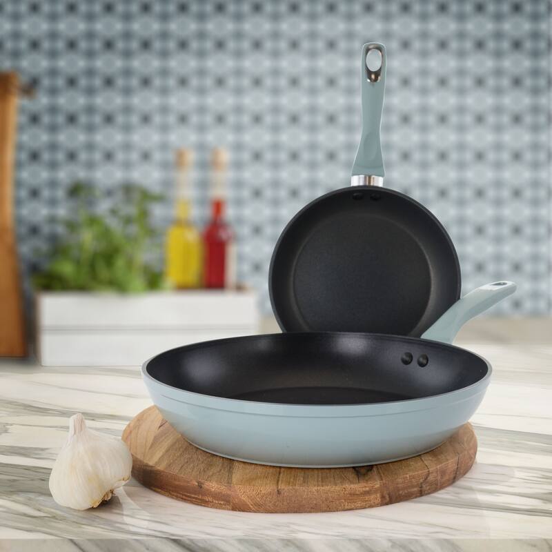 2 Piece Aluminum Nonstick Frying Pan Set in Light Azure