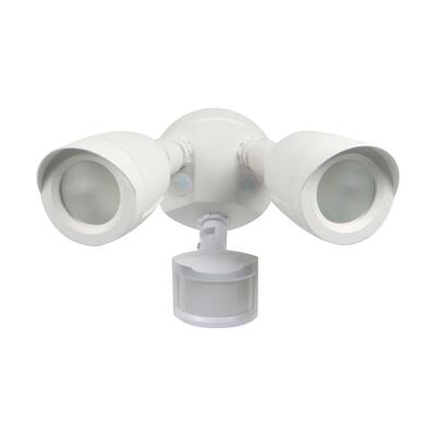 LED Security Light Dual Head With Motion Sensor White Finish 3000K
