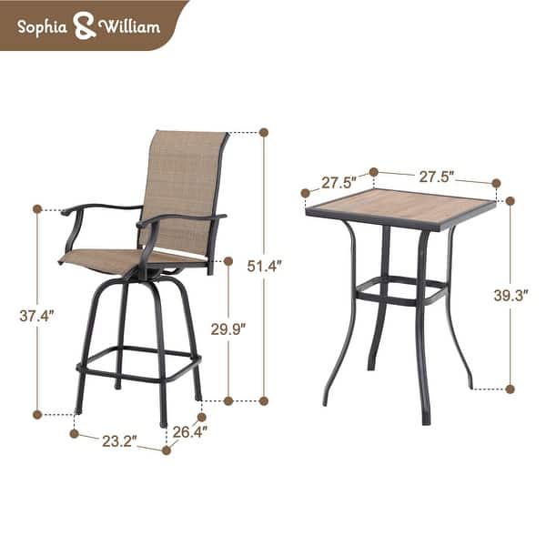 3piece Outdoor Swivel Bar Stool and Table Bistro Set Bed Bath
