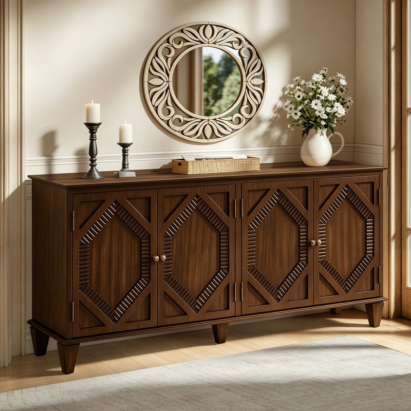 Mid Century Modern Sideboard Buffet Cabinet with Solid Wood Legs for Storage and Display