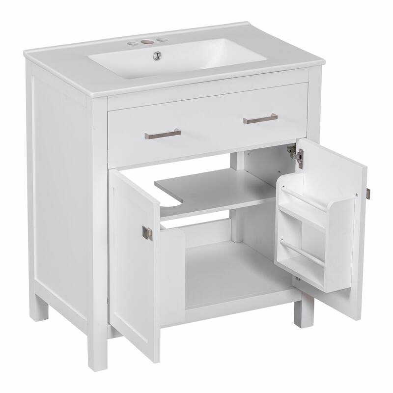 30-inch Modern Bathroom Vanity with Ceramic Sink and Versatile Storage