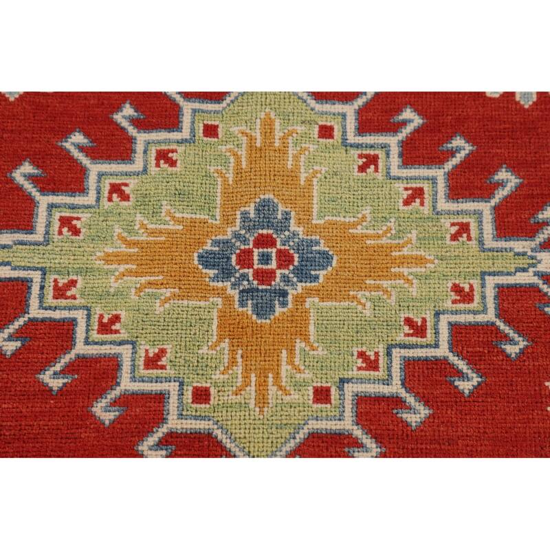 Geometric Red Kazak Oriental Area Rug Handmade Wool Carpet - 6'8" x 9'9"