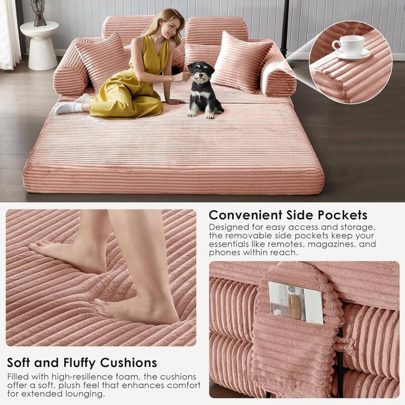 Convertible Sleeper Sofa Bed, 78.5" Corduroy Foldable Loveseat Sofa, King Size Floor Mattress Couch, No Assembly Required