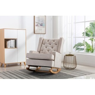 Mula Home Rocking Chair Home Rocking Chair Beige Tufted Wing Back Rocking Chair with Side ...