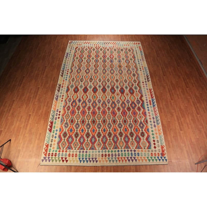 Oriental Kilim Large Rug Hand-Woven Wool Carpet - 10'1"x 16'0"