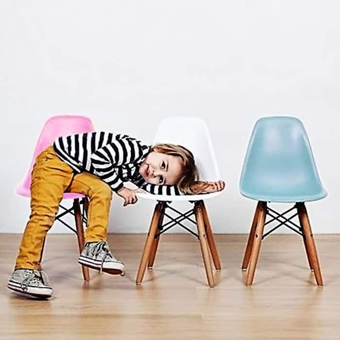 Set of 2 Black Modern Kids Toddler Size Molded Plastic Armless No Arms Seat for Children's Room Natural Wood Eiffel Legs