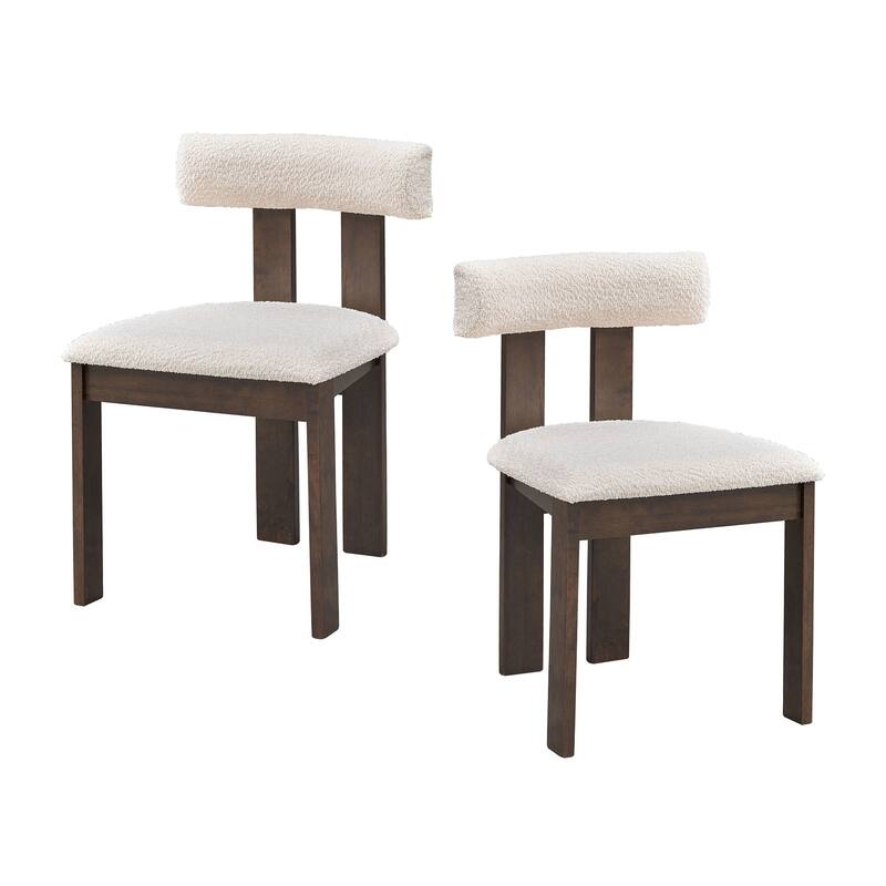 Wooden Dining Chairs Set of 2, Boucle Upholstered Kitchen Side Chairs, Open Back Kitchen Chairs with Rubber Wood Frame