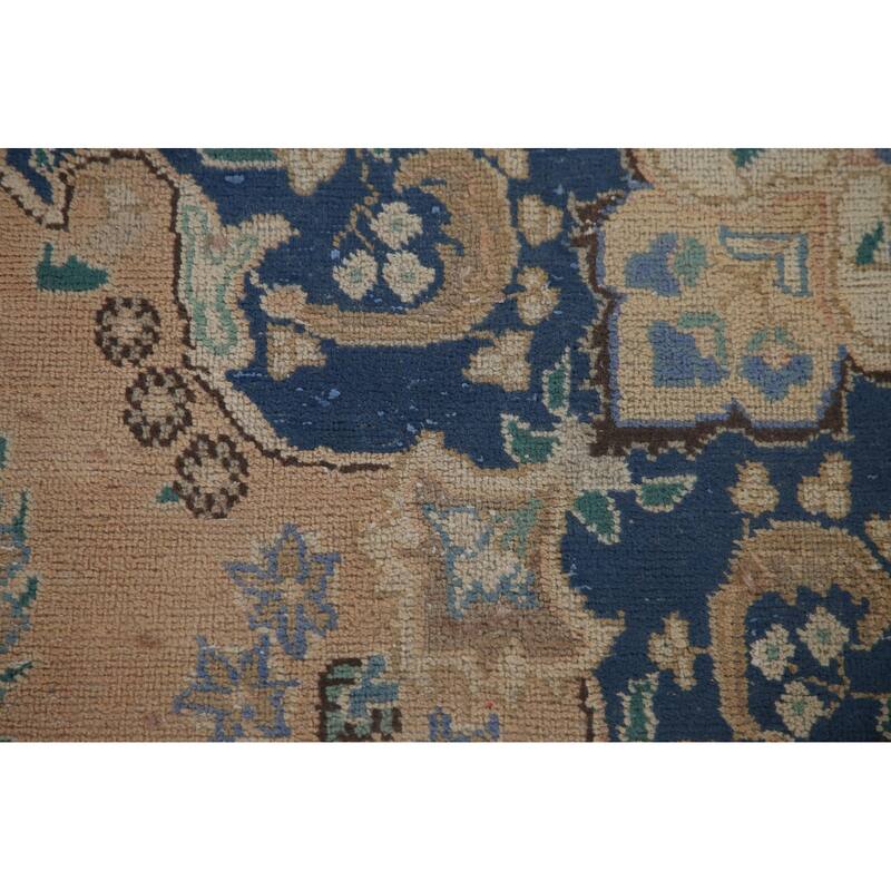 Distressed Mashad Persian Antique Area Rug Handmade Wool Carpet - 6'6" x 9'8"