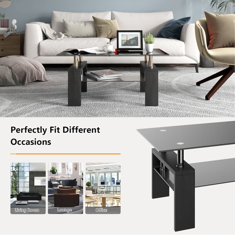 Costway Rectangle Glass Coffee Table Metal Legs End Table Livingroom