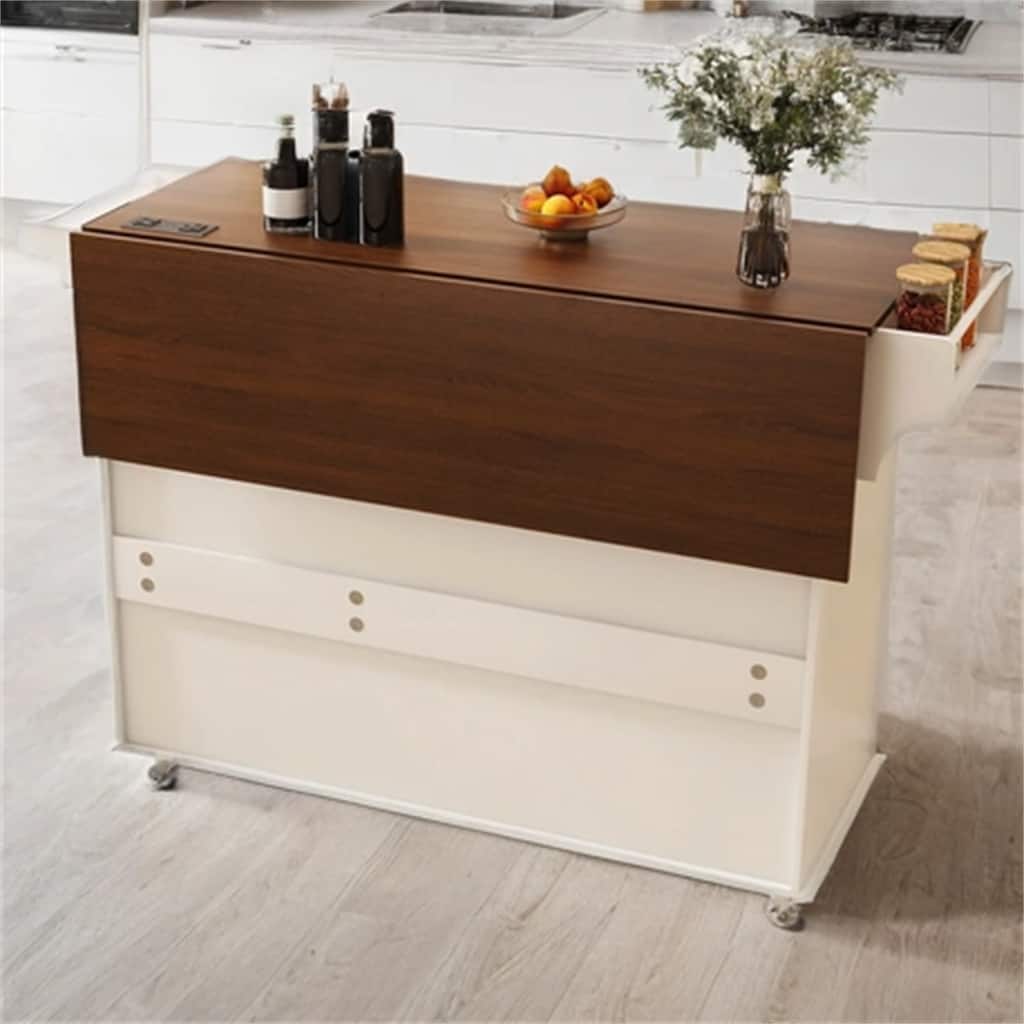 Mobile Wood Top Kitchen Island Cart w/ Foldable Tabletop and Drop Leaf