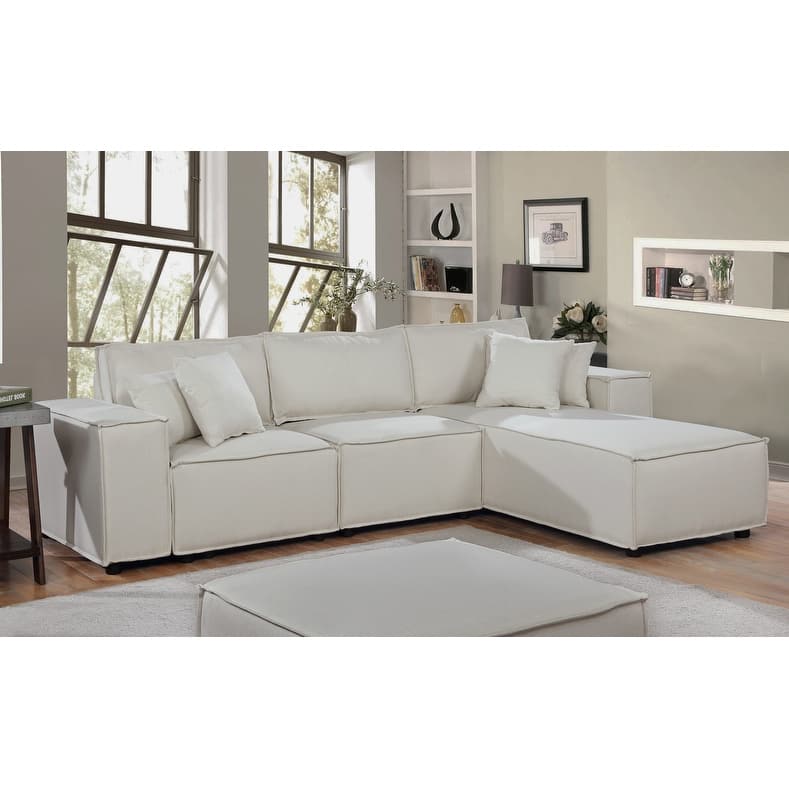 Copper Grove Doetinchem Beige Linen Sofa with Reversible Chaise
