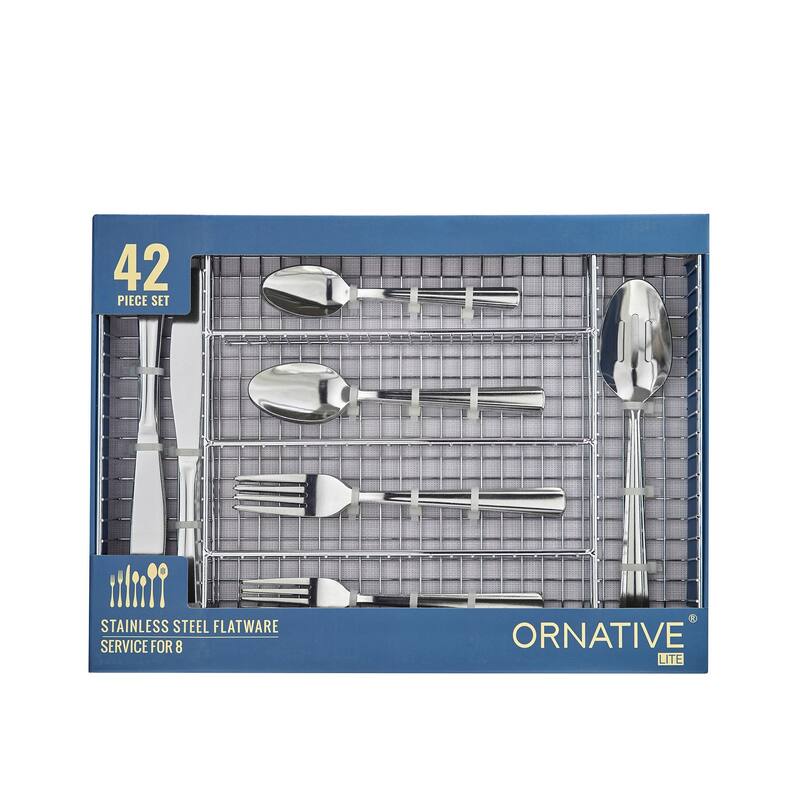 Ornative ALICJA Stainless Steel 42 Pieces Flatware Set with Buffet - 10.71" H x 14.37" W x 1.77" D