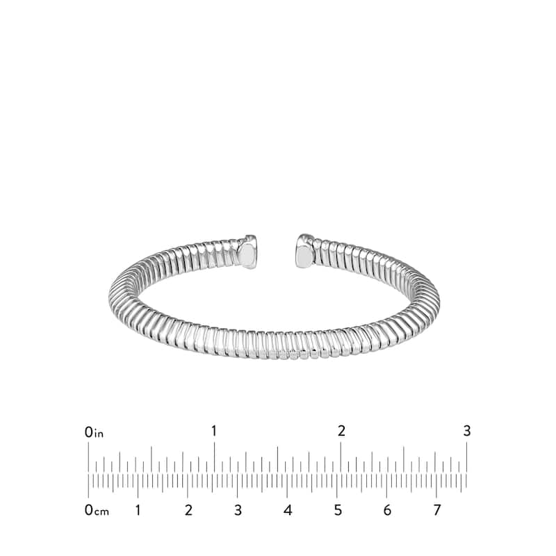 Curata 925 Sterling Silver 7" 6mm Italian Rhodium Tubogas Flexible Bracelet