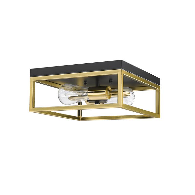2-Light Black And Gold Metal Flush Mount