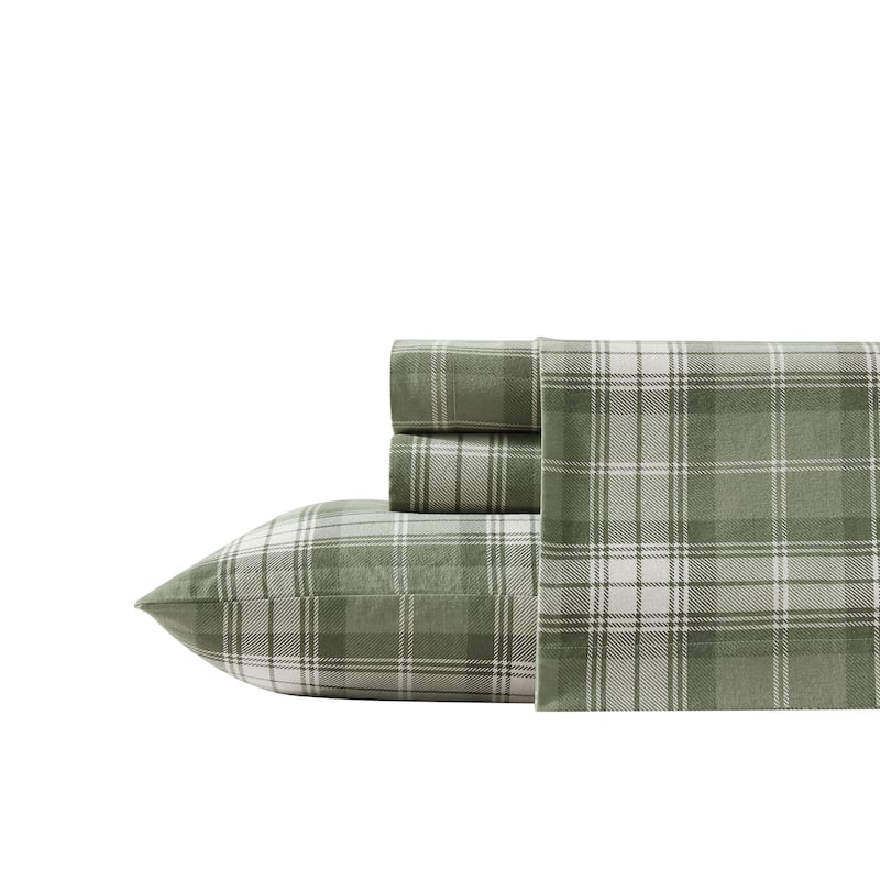 Eddie Bauer Printed Cotton Flannel Sheet Set - King - Heartland Plaid Green