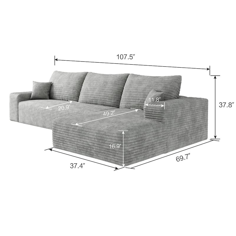 Sofa 107-in Casual Gray 3 -seater Right Reclining Sectional - 8' x 10'