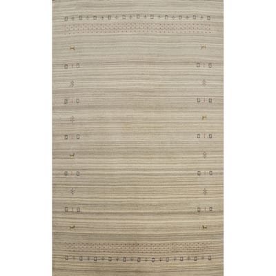 Hand Knotted Oriental 100% Wool Carpet Tribal Animal Pictorial Beige & Ivories Gabbeh Area Rug - 9' 0'' X 5' 11''