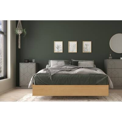 Bilou Bedroom Set with Nightstand, Natural Maple and Greige