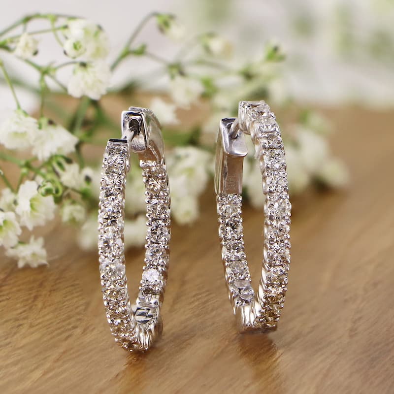 Auriya 14k Gold 2 carat TW Medium Diamond Hoop Earrings .86" - 0.86-inch (J-K, I1-I2)