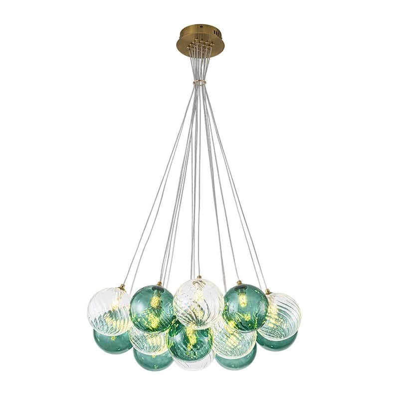 Stylish 16-Light Blue Tone Cluster Glass Bubble Chandelier