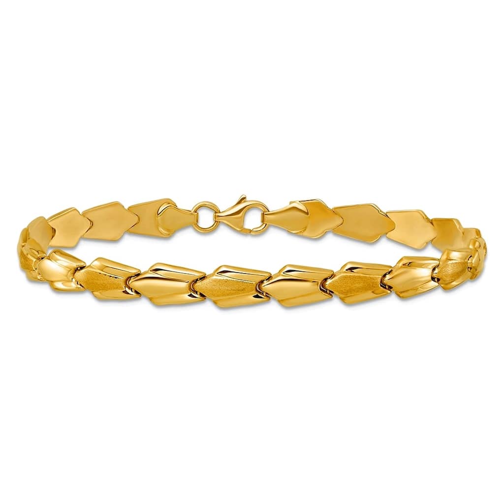 Curata 10k Yellow Gold 7.5" 5.8mm Satin/Polished Alternating Stampato Bracelet