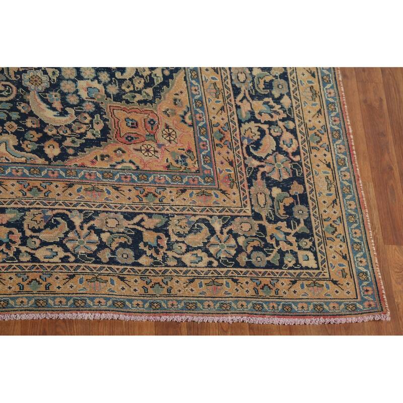 Traditional Mashad Persian Vintage Area Rug Hand-Knotted Wool Carpet - 9'5"x 12'5"