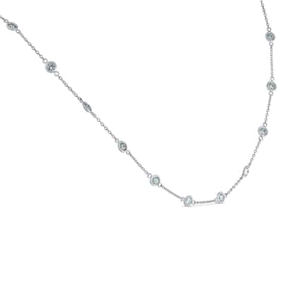 1 3/4 Ctw Diamond Bezel Station Necklace White Gold 18"