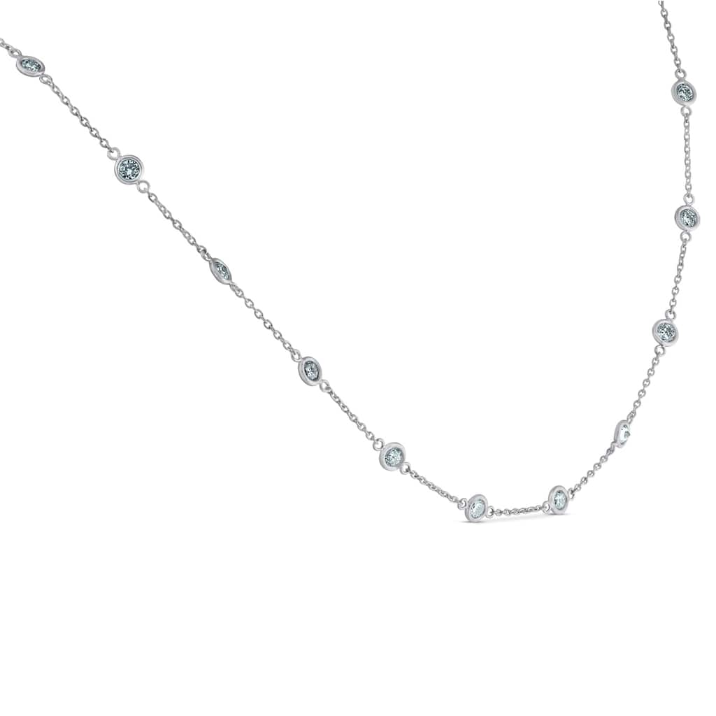 1 3/4 Ctw Diamond Bezel Station Necklace White Gold 18"