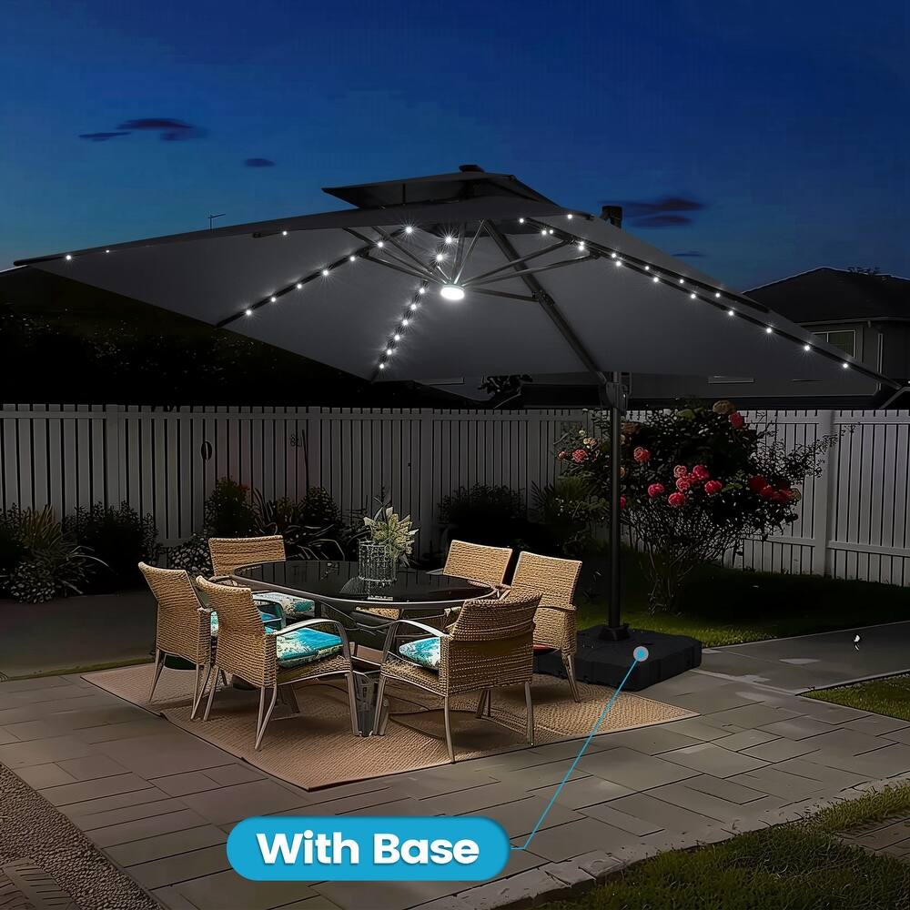 13 x 10 FT Outdoor Patio Cantilever LED Lighted Double Vented Umbrella with Base
