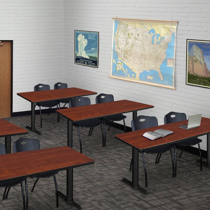 48" x 24" Training Table- Cherry & 2 'M' Stack Chairs- Black